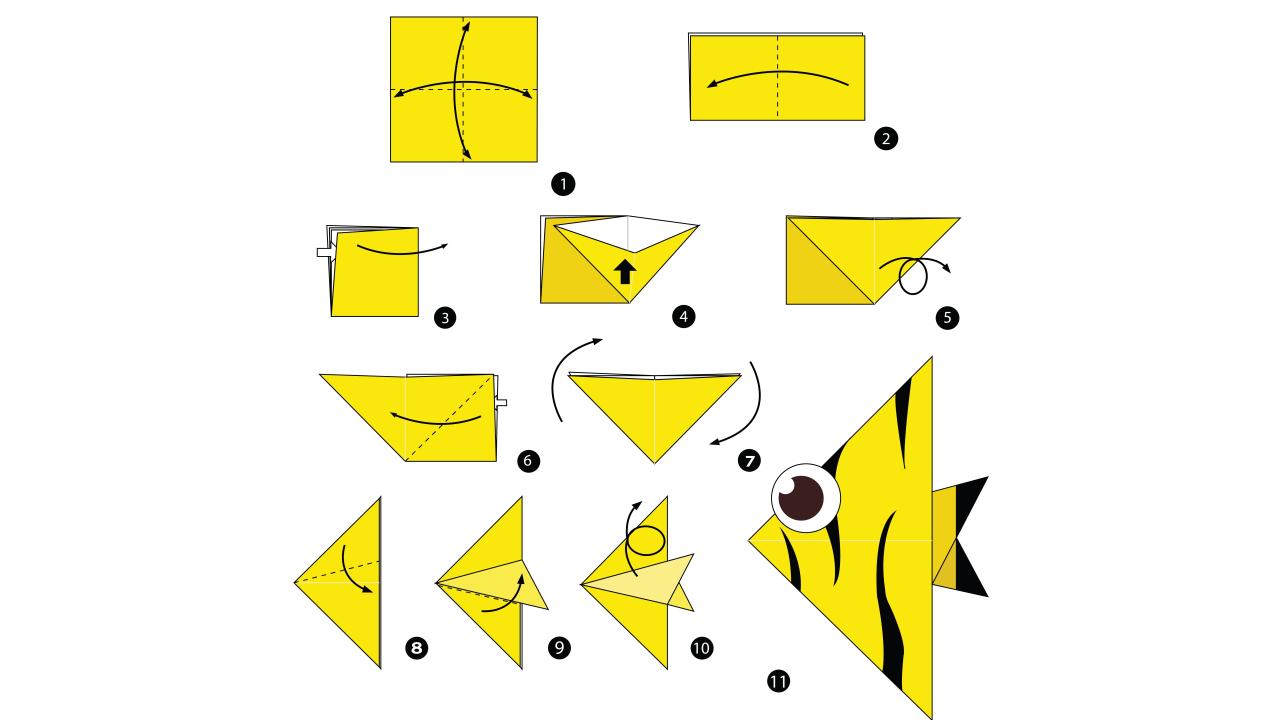 Оригами рыбка схема для детей схема