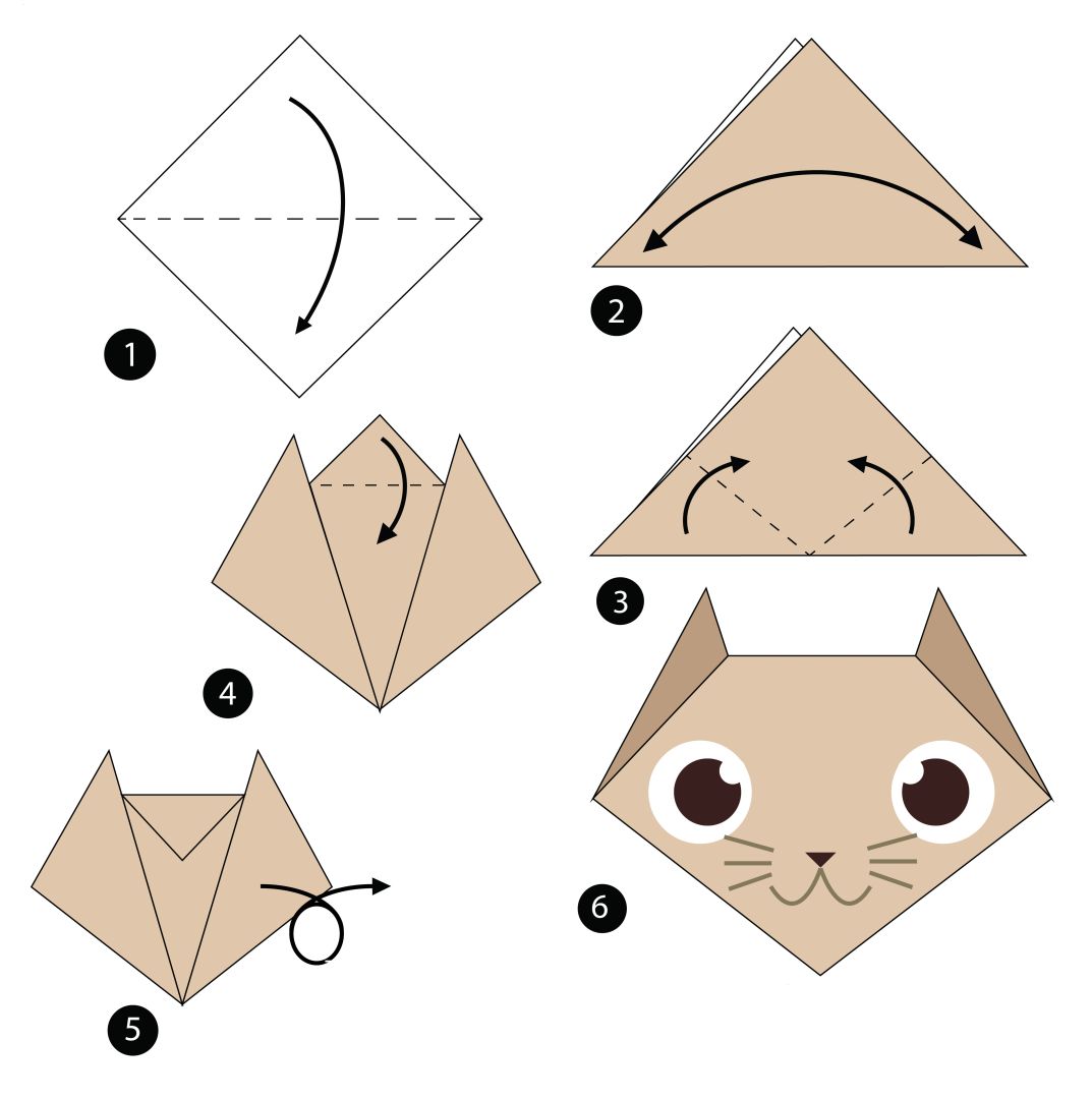 Кошка оригами из бумаги для детей легкая схема