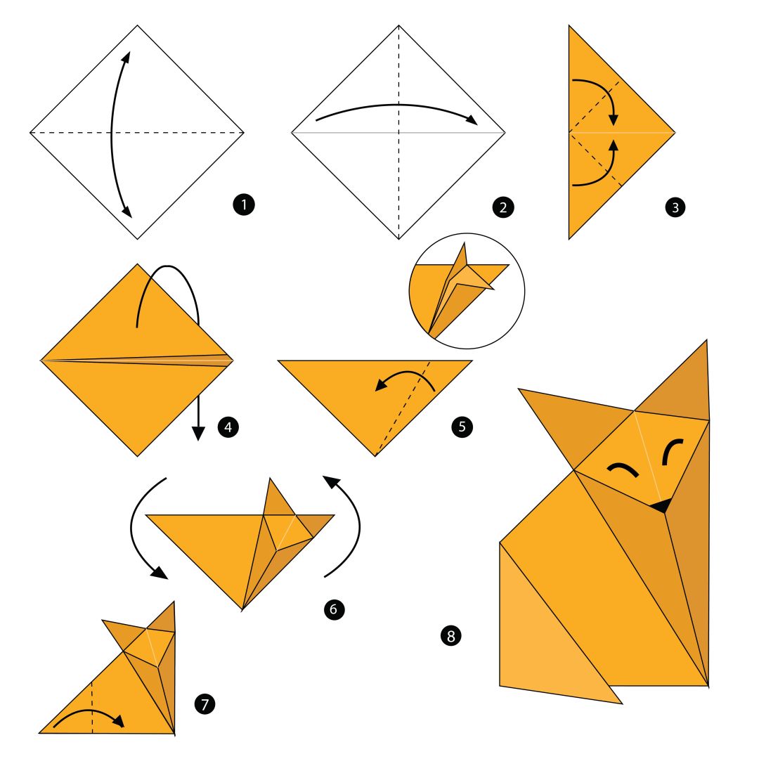 Лиса оригами схема для детей простая