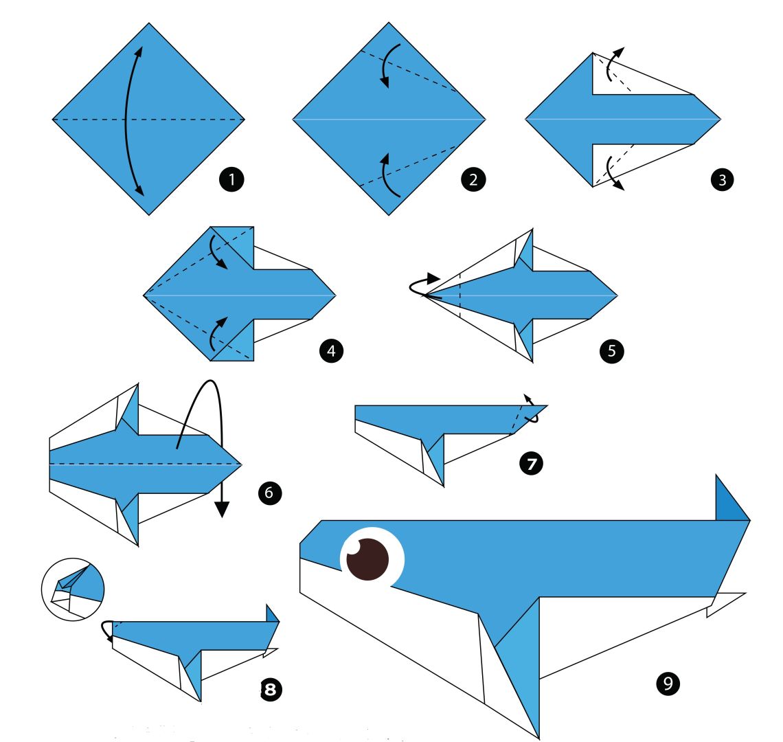 Оригами Дельфин из бумаги для дошкольников