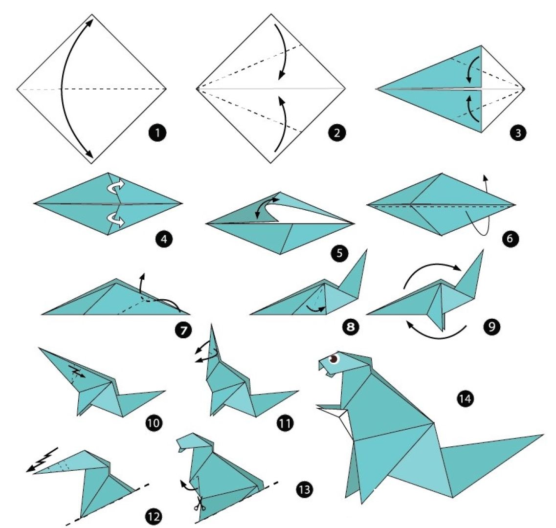 Оригами динозавр схема простая