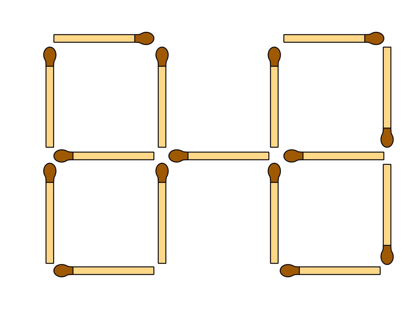 Переложи 2 спички так чтобы получилось 5 квадратов